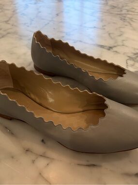Chloe Lauren Womens Scalloped Edge Leather Ballet Flats - Gray size 36 US 5.5-6